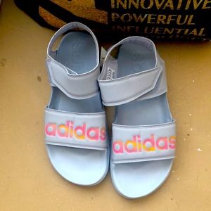 Adidas Sandals New never worn. They are grey with a pink ombré Adidas.
